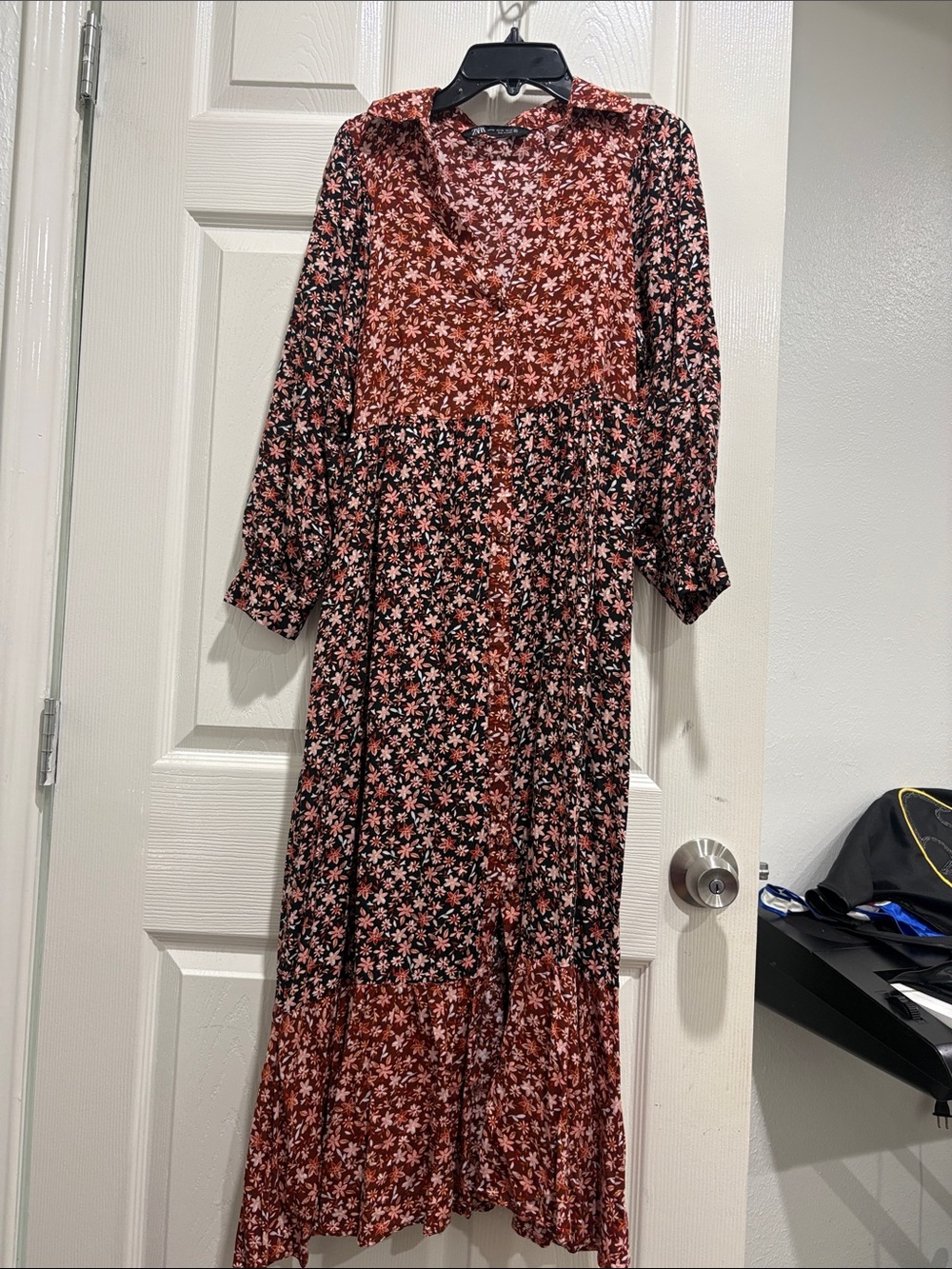 Zara Rust and Black Floral Maxi Dress